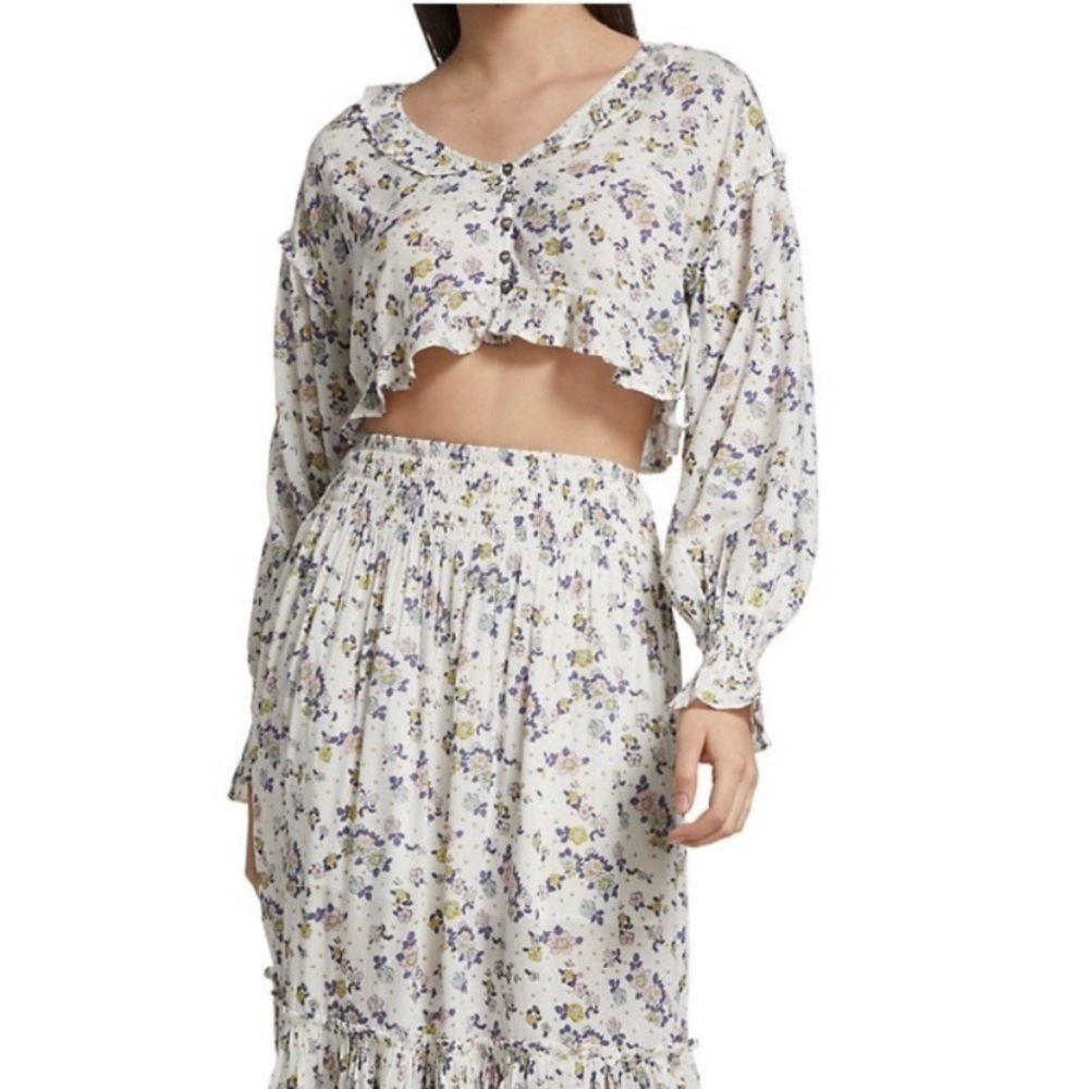 NEW Free People Secret Garden Cottagecore Floral Ruffle Maxi Skirt Set M - Picture 3 of 16